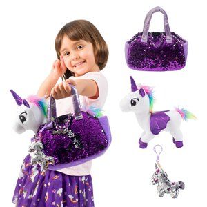 Unicorn Pet Plush 3pc Set - White/Purple